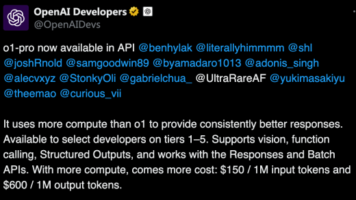 OpenAI推出o1-pro 目前最昂贵的人工智能模型