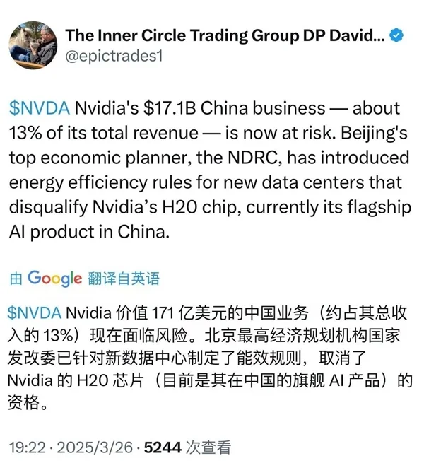 消息称英伟达H20芯片遭中国限购