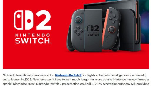 任天堂 Switch 2 游戏掌机被曝 4 月 2 日开启预购