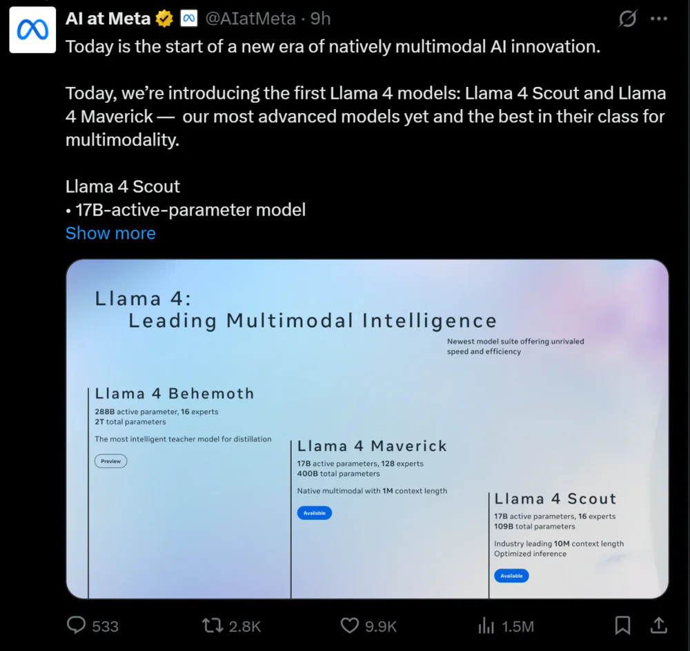 Llama 4重磅来袭,Meta叫板OpenAI