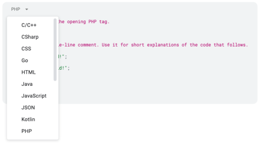 Google Docs 为代码块添加了14种新的编程语言支持