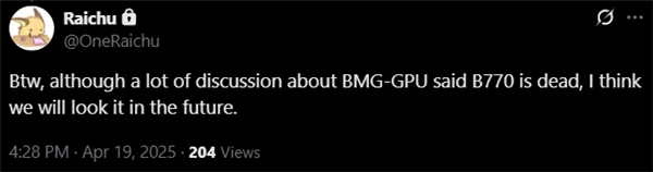 Intel没有放弃独显市场!新显卡现身、Arc B770仍可期待