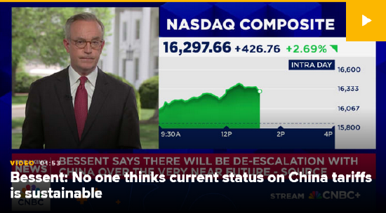 美财长贝森特称对华贸易战不可持续 预计局势即将缓和