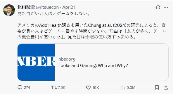 研究表明“长得好看的人打游戏少”