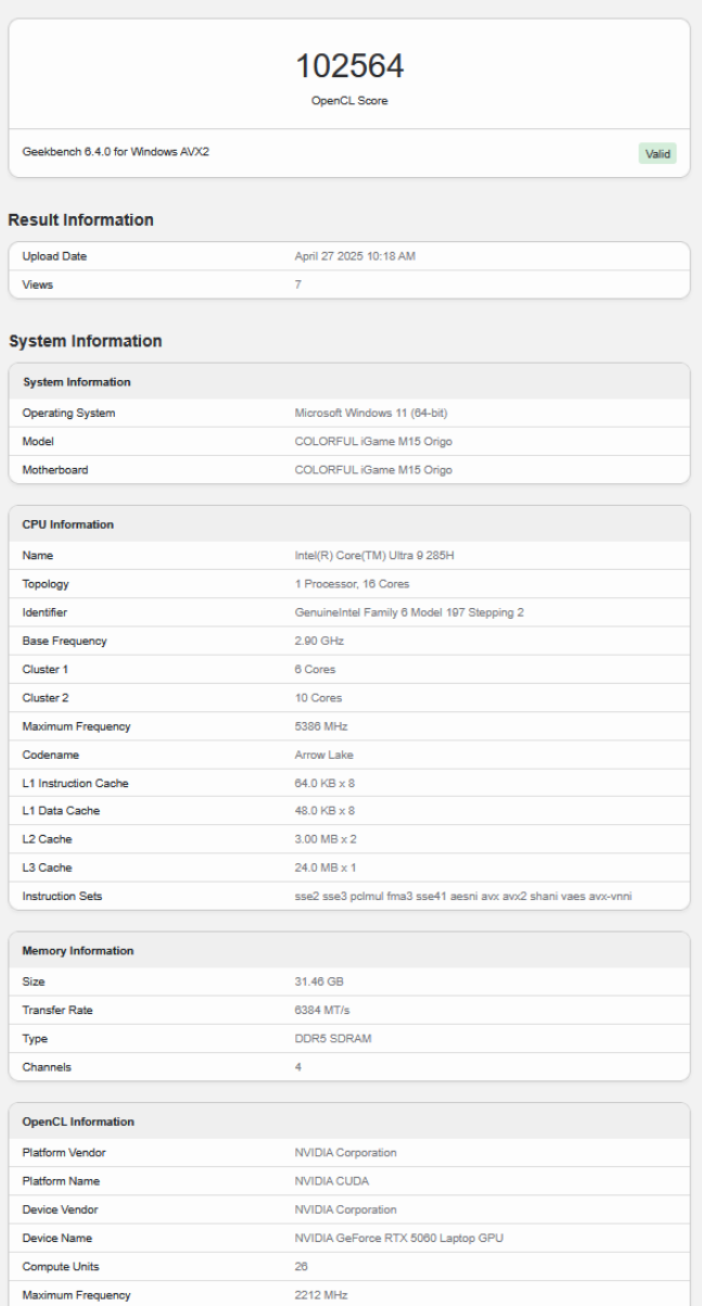 RTX 5060移动版Geekbench跑分首曝 比RTX 4060高18%