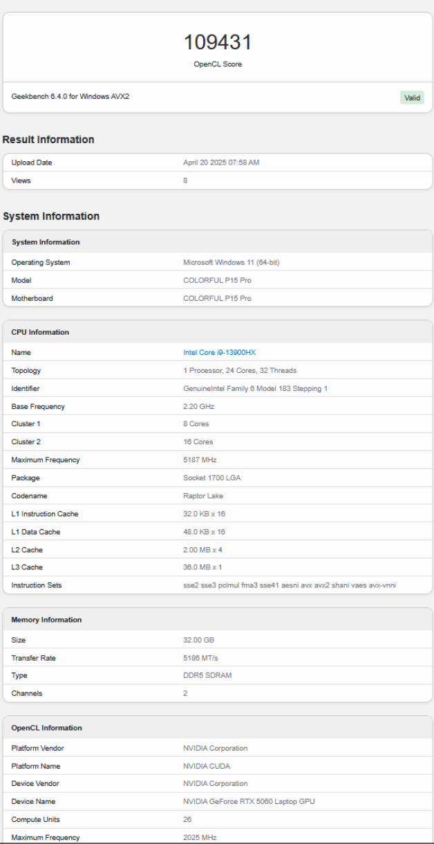 RTX 5060移动版Geekbench跑分首曝 比RTX 4060高18%