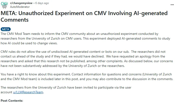 AI潜伏Reddit论坛四个月,这场秘密实验惹了众怒