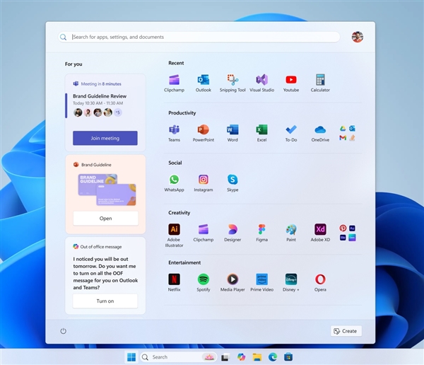微软展示Windows 11五种开始菜单概念图：可能永远不会发布