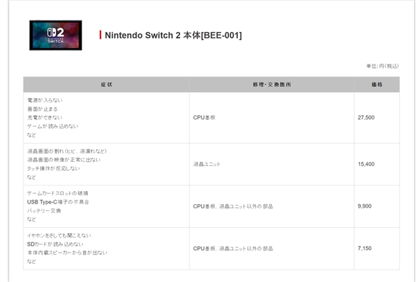 任天堂Switch 2今日正式发售!维修价格公布:换屏幕约773元、主板约1380元