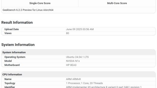 一款名为“NVIDIA N1x”的处理器出现在Geekbench在线数据库