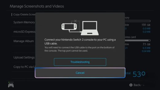 Switch2截图直连PC传输 但USB端口使用存在隐藏限制