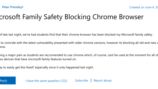 微软家庭安全功能阻止了Google Chrome的运行