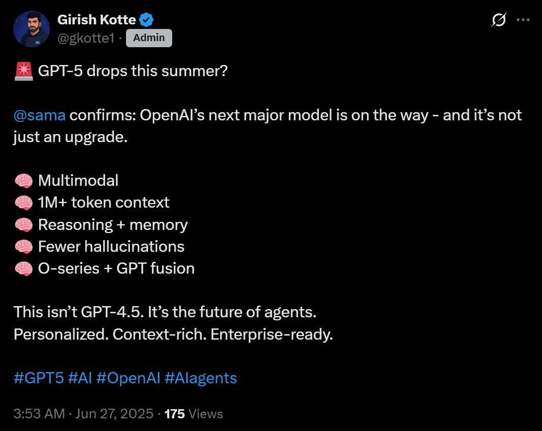 OpenAI员工爆料：已抢先体验GPT-5，7月上线，疑似完全多模态