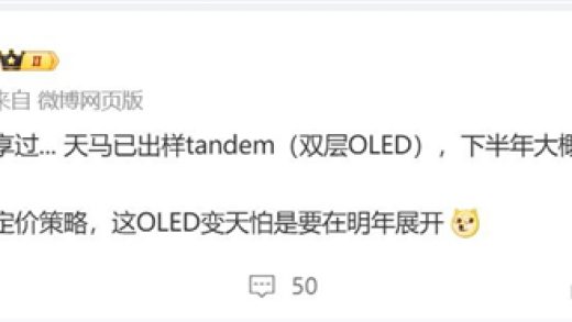 天马出样双层OLED 博主：明年OLED市场要变天
