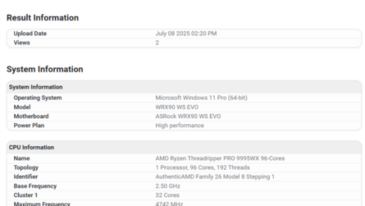 卖价9万元的顶级CPU！AMD线程撕裂者PRO 9995WX现身跑分