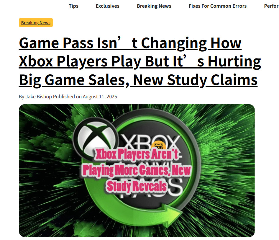 Newzoo研究:Game Pass并未改变玩家习惯 反而冲击3A大作销量