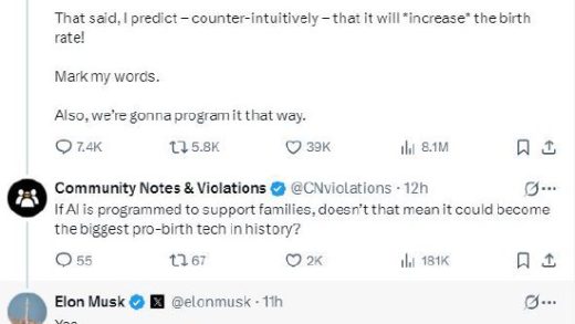 马斯克称AI将有助提高人类生育率