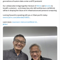 陈立武晒与黄仁勋合影！英伟达50亿美元入股英特尔：特朗普赢麻 浮盈49亿美元
