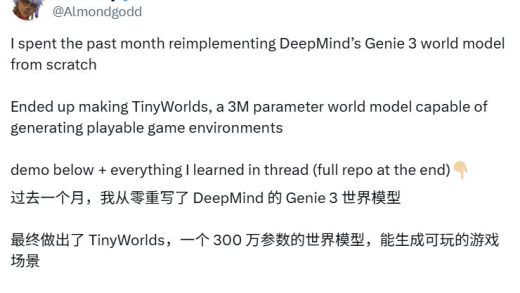 大神爆肝一个月，复刻DeepMind世界模型，300万参数就能玩实时交互像素游戏