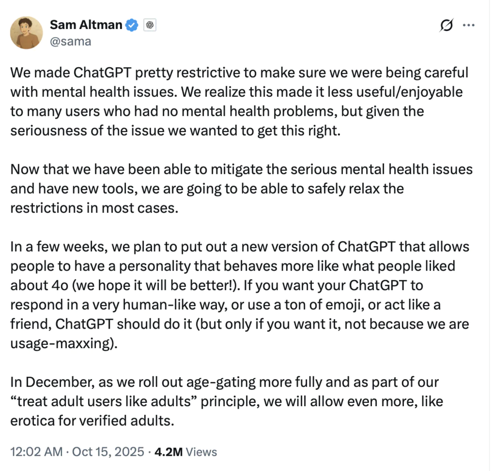 OpenAI“解禁”成人内容，是福是祸？