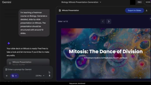 Google Gemini应用现可为您生成幻灯片演示文稿