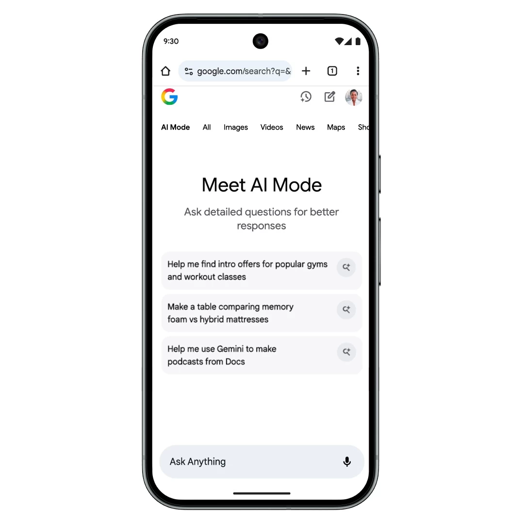 Google在Chrome iOS和Android移动版中推出AI模式快捷按钮
