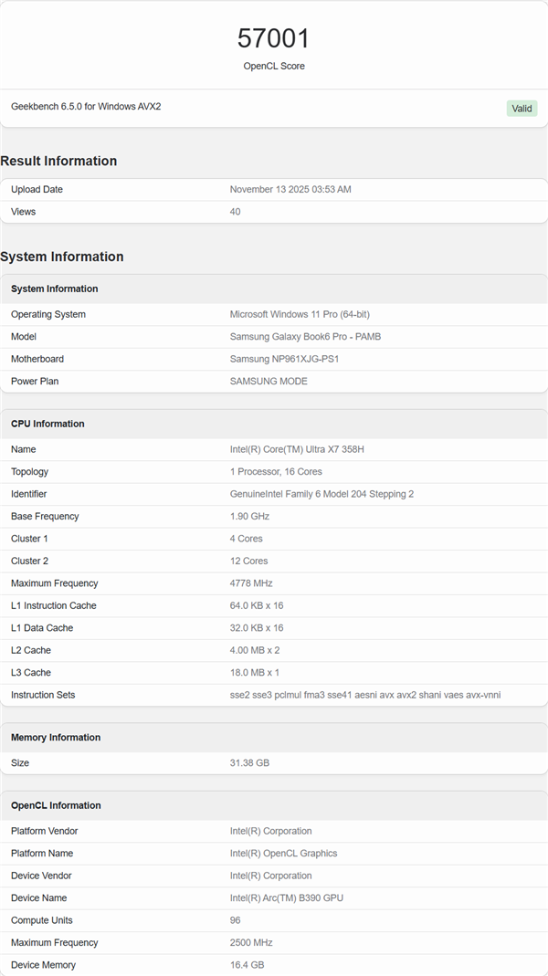 Intel锐炫B390 Xe3显卡最新跑分：与RTX 3050 Ti移动版相当！