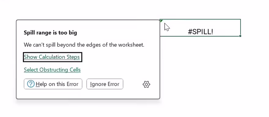 New error card for Excel on Windows