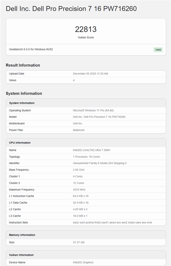 Intel下代酷睿Ultra 7 366H跑分：集显性能略高于GTX 1050 Ti