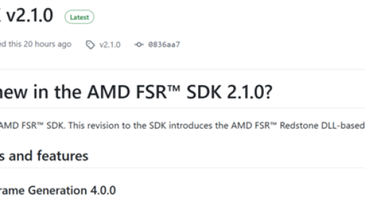 AMD发布FSR SDK 2.1.0：加速推广Redstone大更新