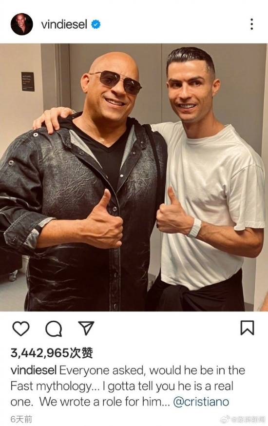 C罗电影首秀 加盟《速度与激情11》:《速激》演员欢迎新家人
