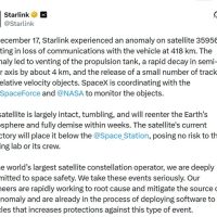 星链卫星发生罕见事故 正在太空翻滚